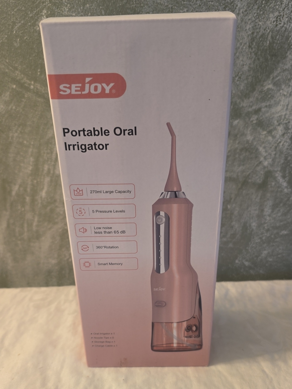 Portable Oral Irrigator, 5 Presure Levels, 360 Rotation, Smart Memory Pink New